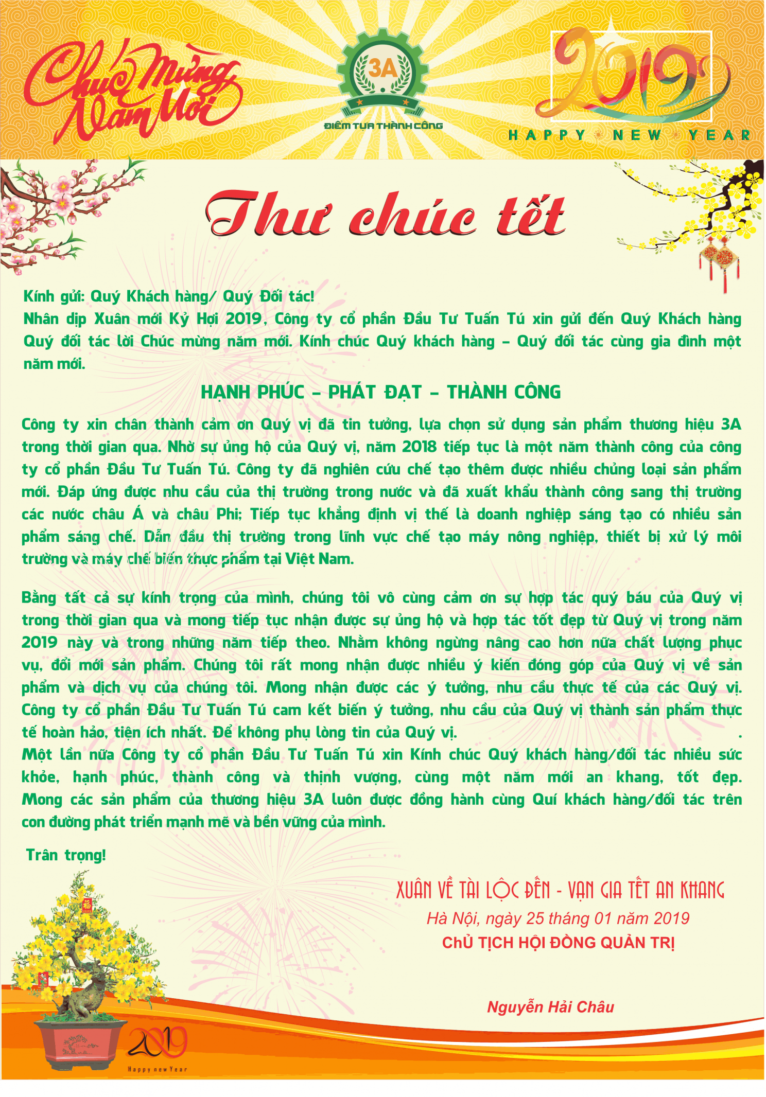 Thư chúc Tết – Xuân Kỷ Hợi 2019