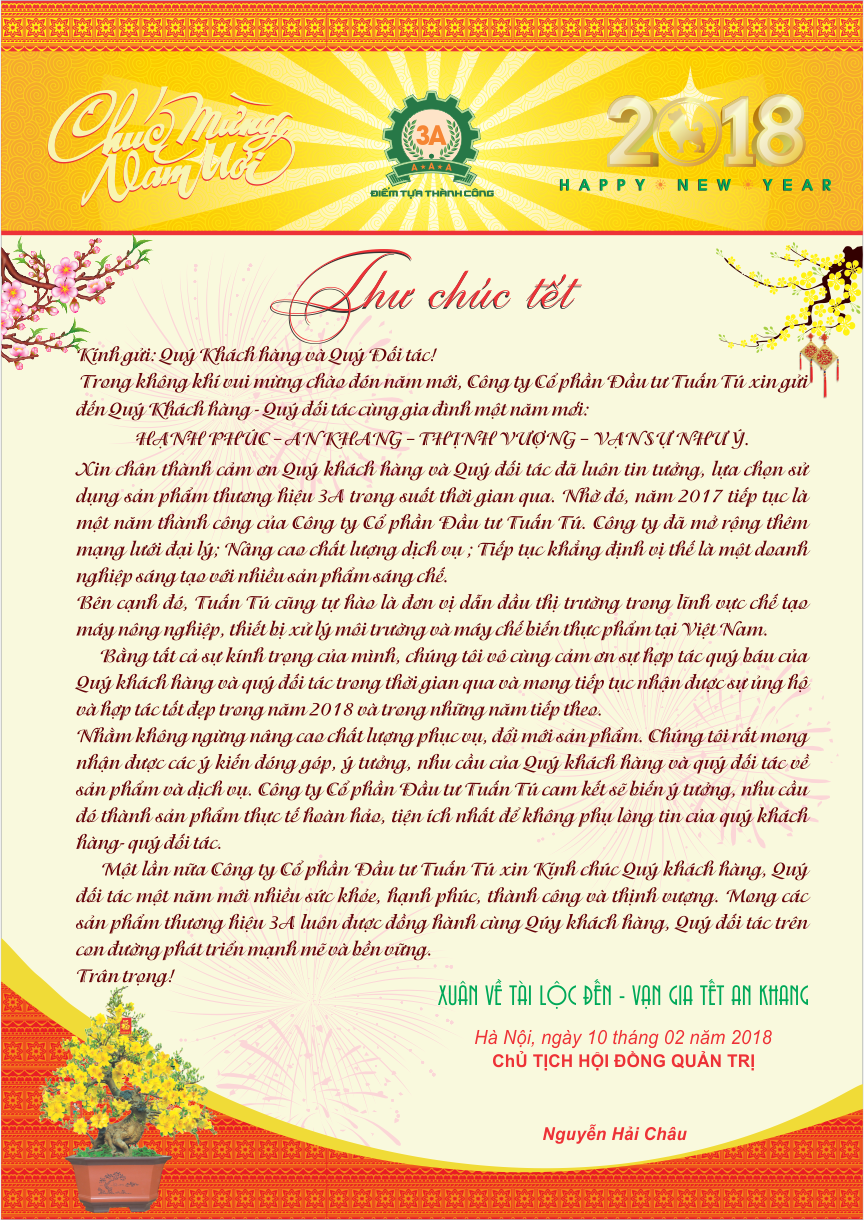 Thư chúc Tết - Xuân Mậu Tuất 2018