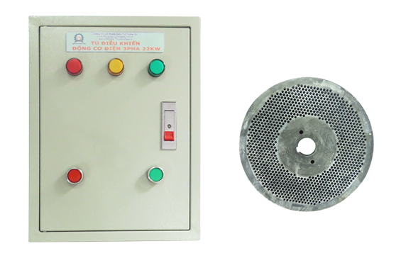 Tủ điện và mặt sàng máy ép cám viên trục đứng 3A22kw