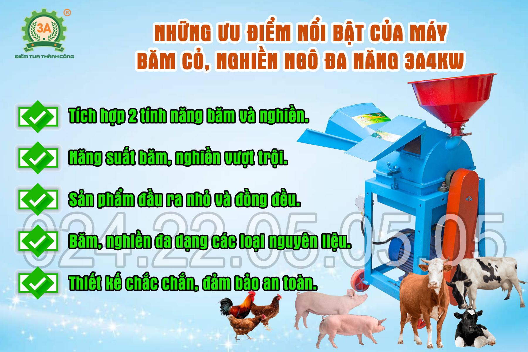 Những ưu điểm của Máy băm cỏ, nghiền ngô đa năng 3A4kW