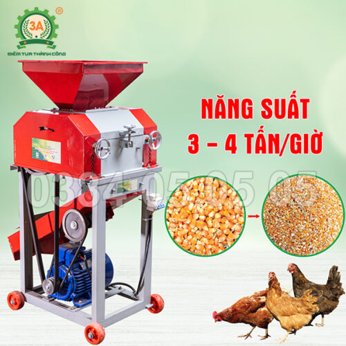 Máy xay ngô vỡ công suất lớn 3A4kW 380V - Năng suất 3-4 tấn/giờ